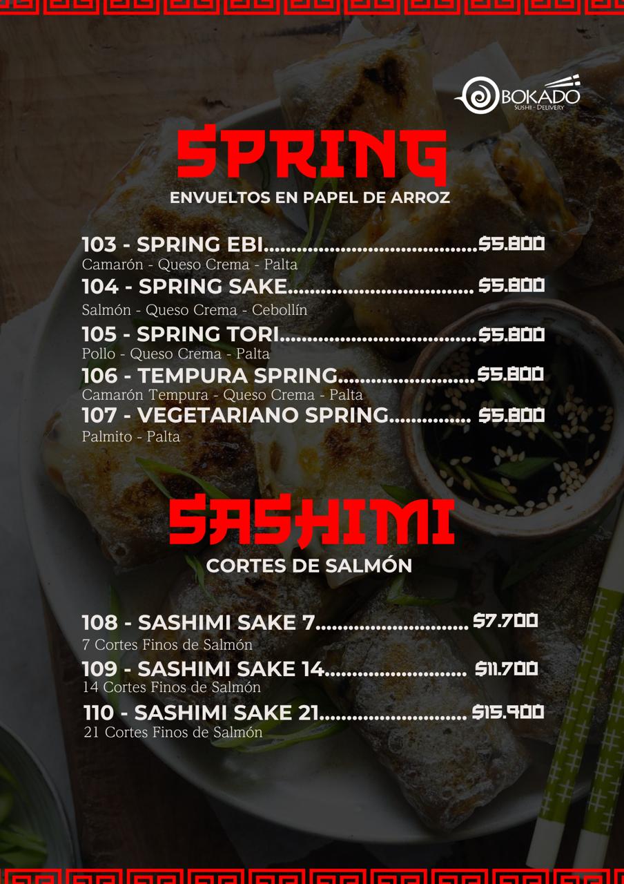 Spring rolls y sashimi
